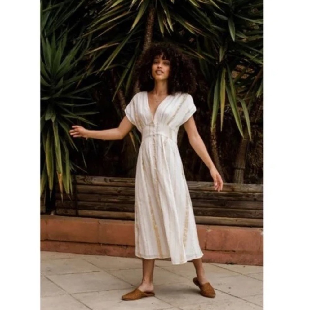 LOUISE MISHA Tylia Dress - Louise Misha Gold & White Button Front size Small